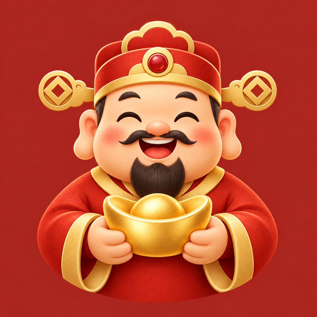 笑脸财神爷手捧元宝